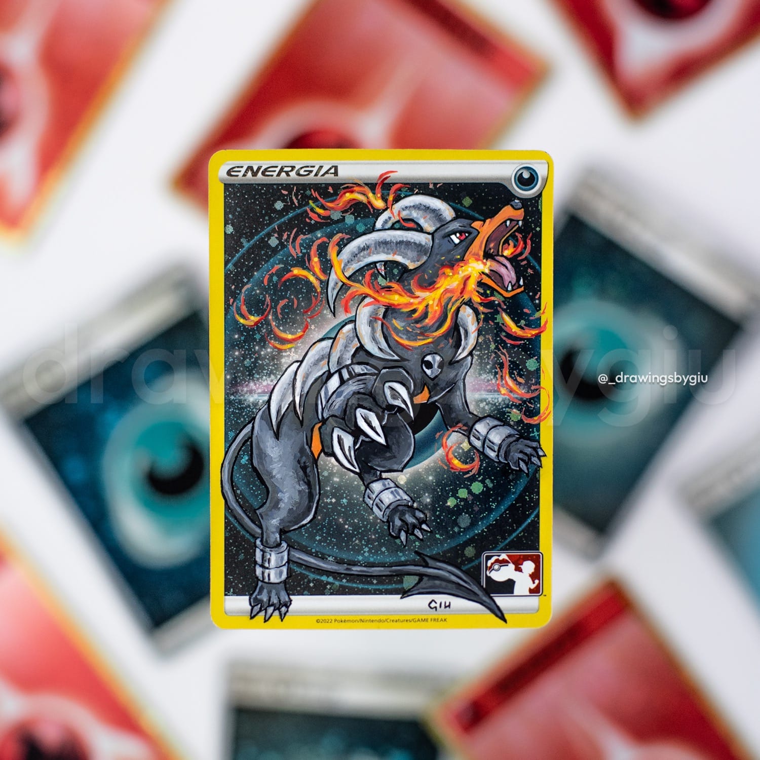 Hand-painted Houndoom on Pokémon card by Giu Magnani.
