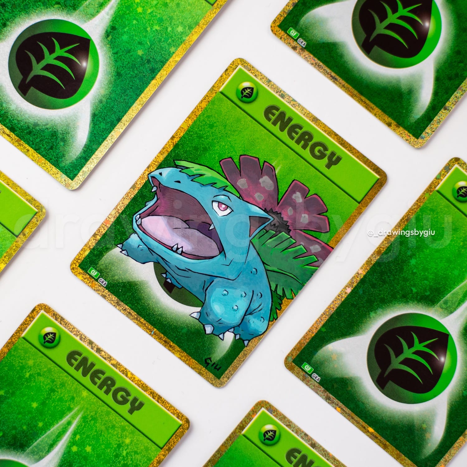 Hand-painted Venusaur – Pokemon LeafGreen on Pokémon card by Giu Magnani.