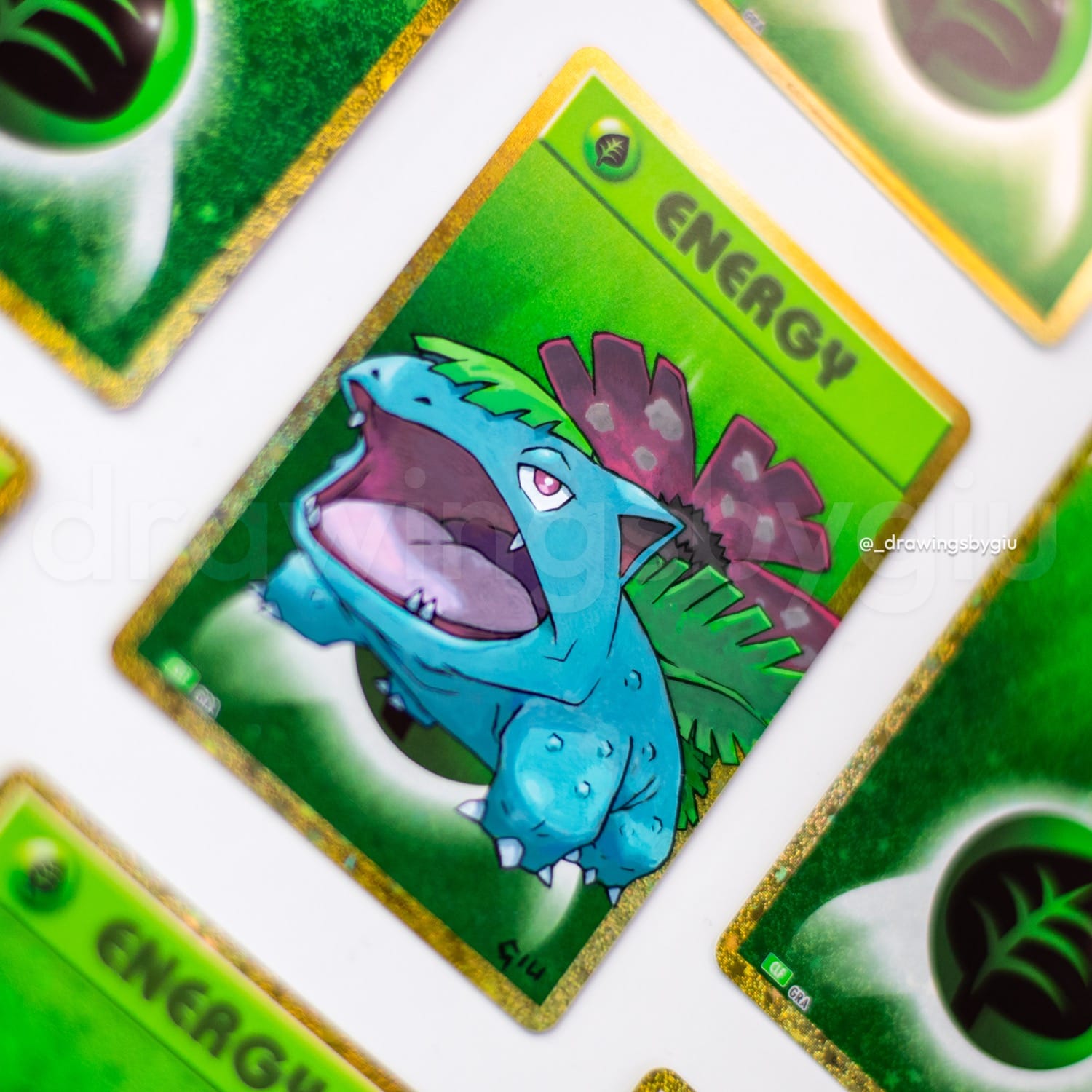 Hand-painted Venusaur – Pokemon LeafGreen on Pokémon card by Giu Magnani.