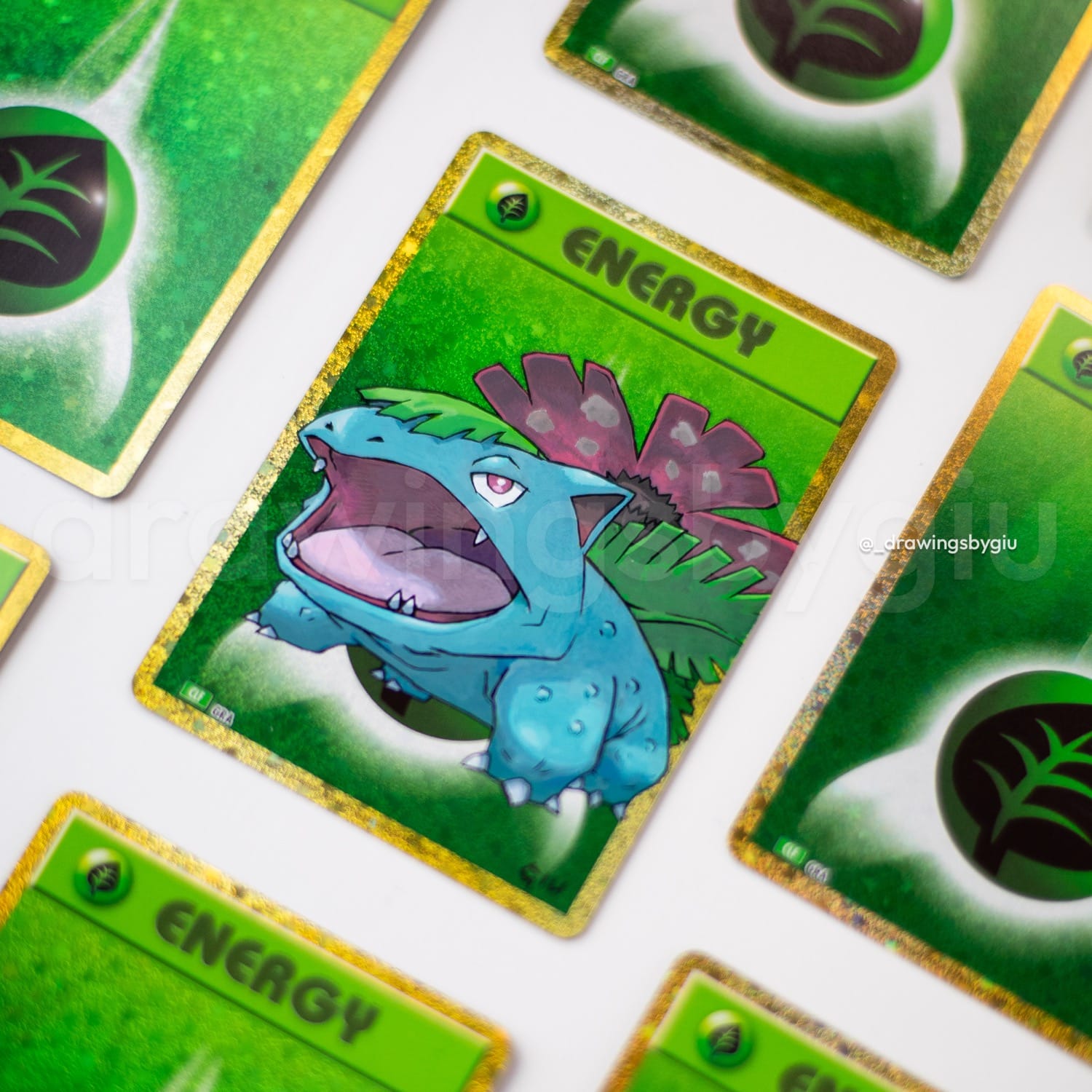 Hand-painted Venusaur – Pokemon LeafGreen on Pokémon card by Giu Magnani.