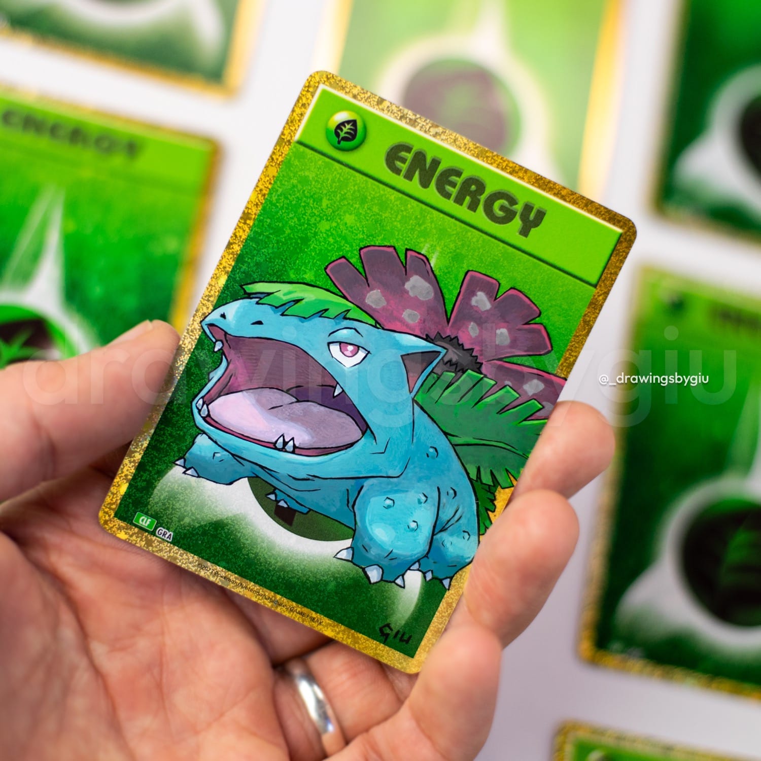 Hand-painted Venusaur – Pokemon LeafGreen on Pokémon card by Giu Magnani.