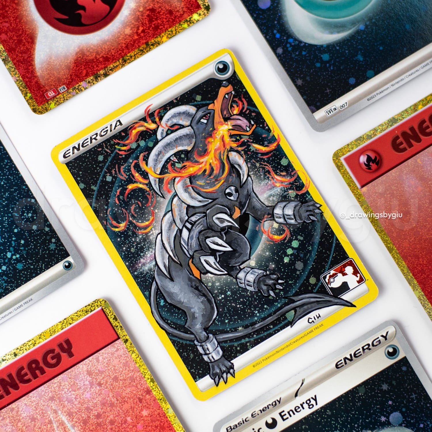 Hand-painted Houndoom on Pokémon card by Giu Magnani.