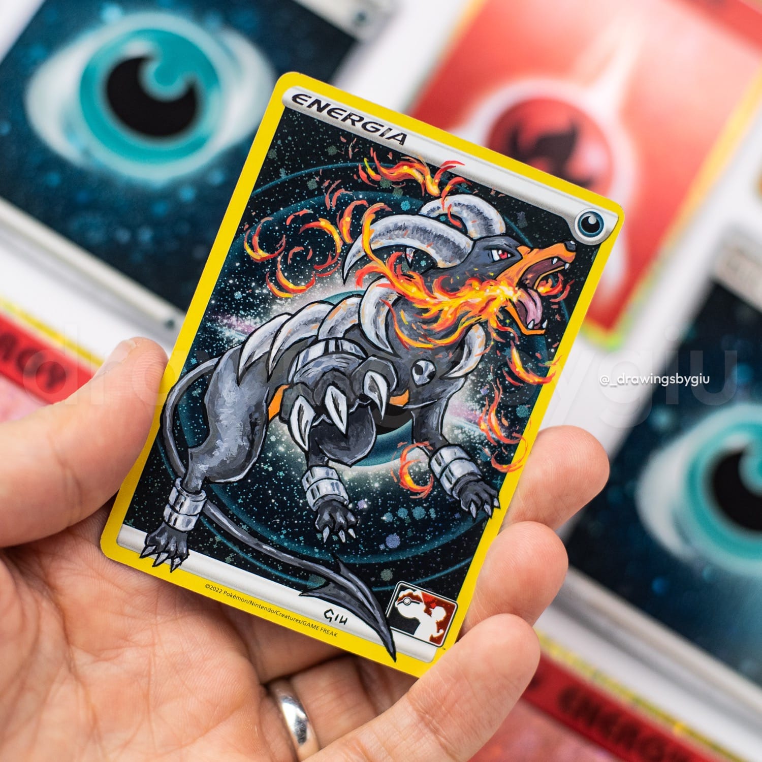 Hand-painted Houndoom on Pokémon card by Giu Magnani.
