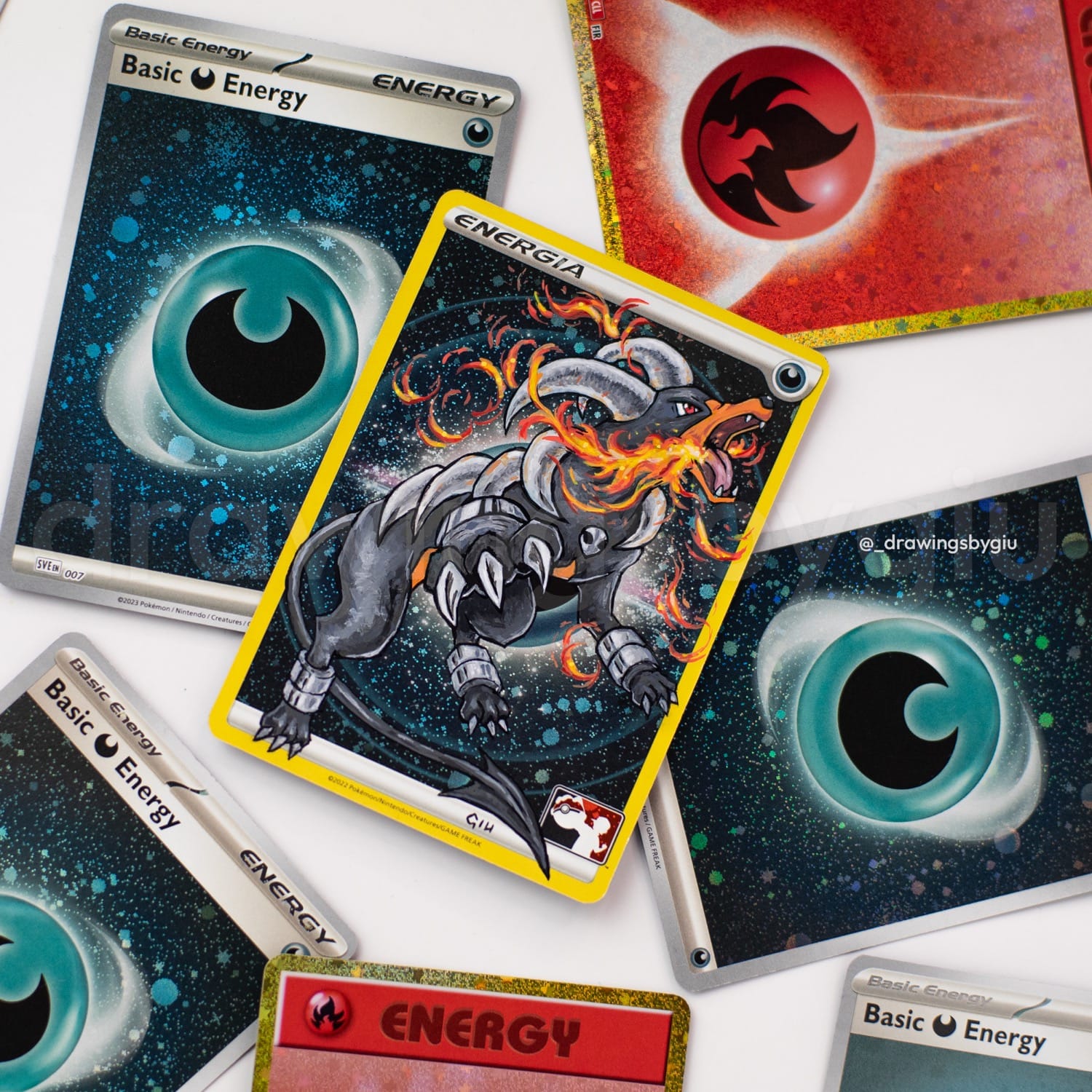 Hand-painted Houndoom on Pokémon card by Giu Magnani.