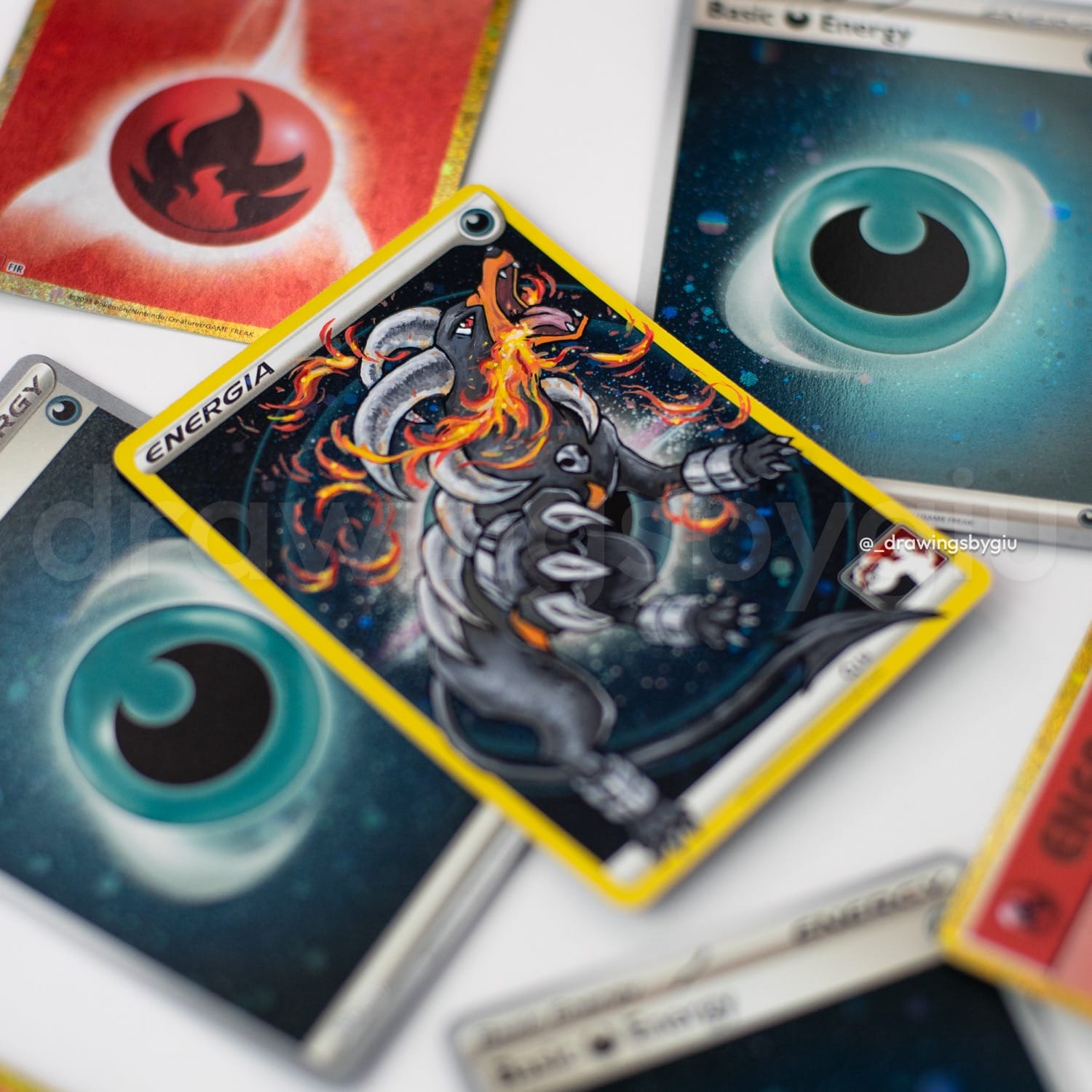 Hand-painted Houndoom on Pokémon card by Giu Magnani.