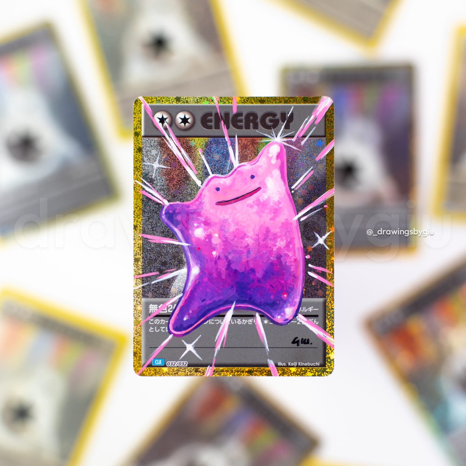 Hand-painted Ditto on Pokémon card by Giu Magnani.