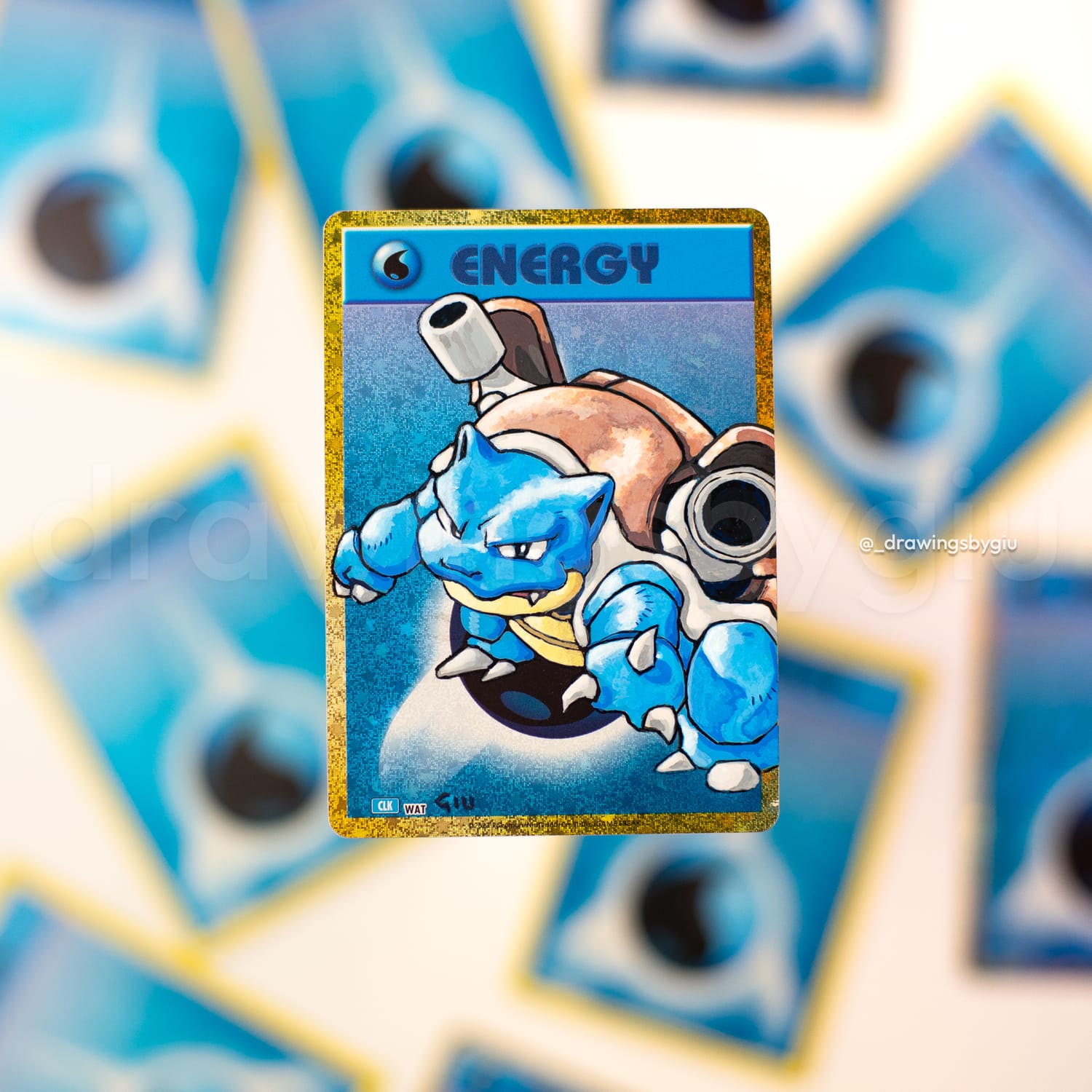 Hand-painted Blastoise – Pokemon Blue on Pokémon card by Giu Magnani.