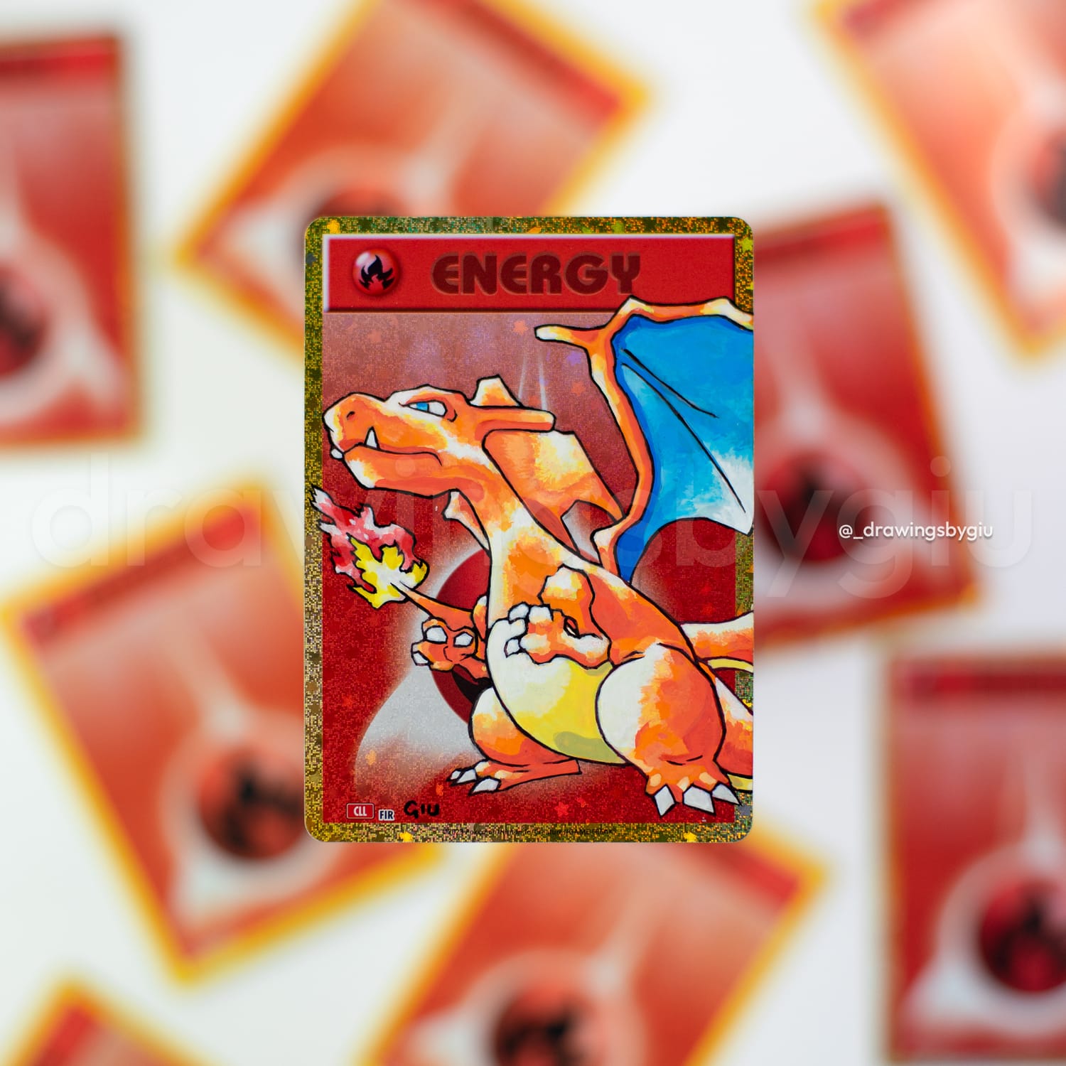Hand-painted Charizard – Pokemon Red on Pokémon card by Giu Magnani.