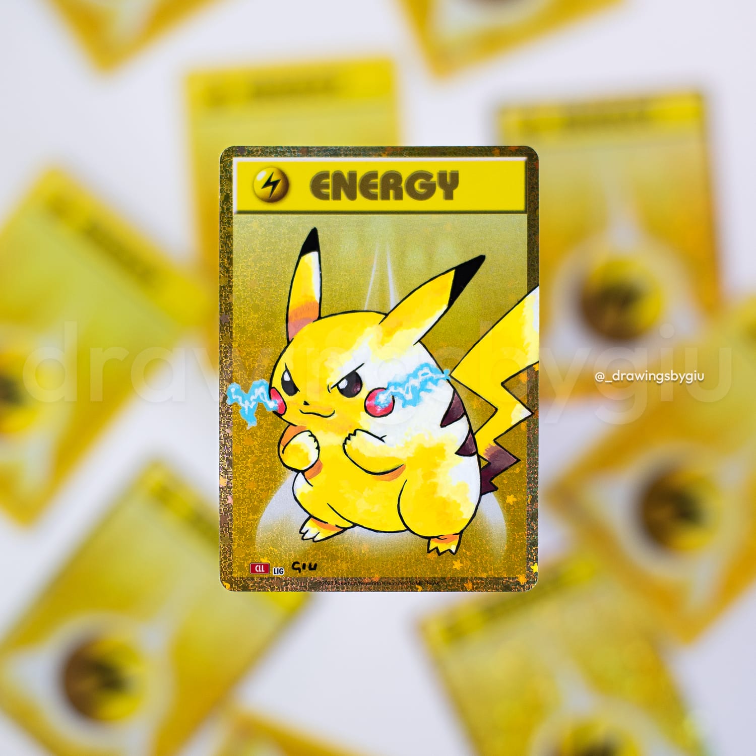 Hand-painted Pikachu – Pokemon Yellow on Pokémon card by Giu Magnani.