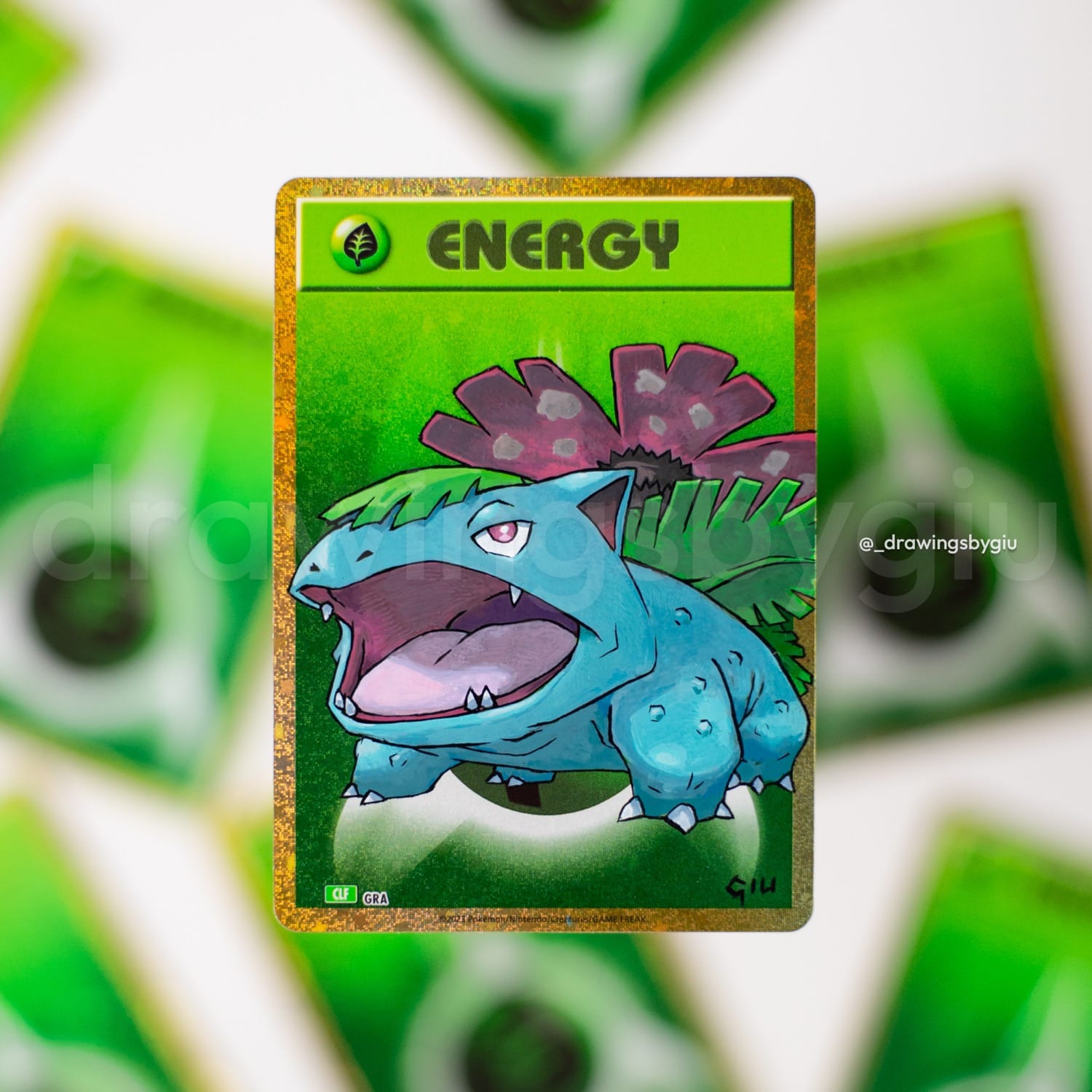 Hand-painted Venusaur – Pokemon LeafGreen on Pokémon card by Giu Magnani.