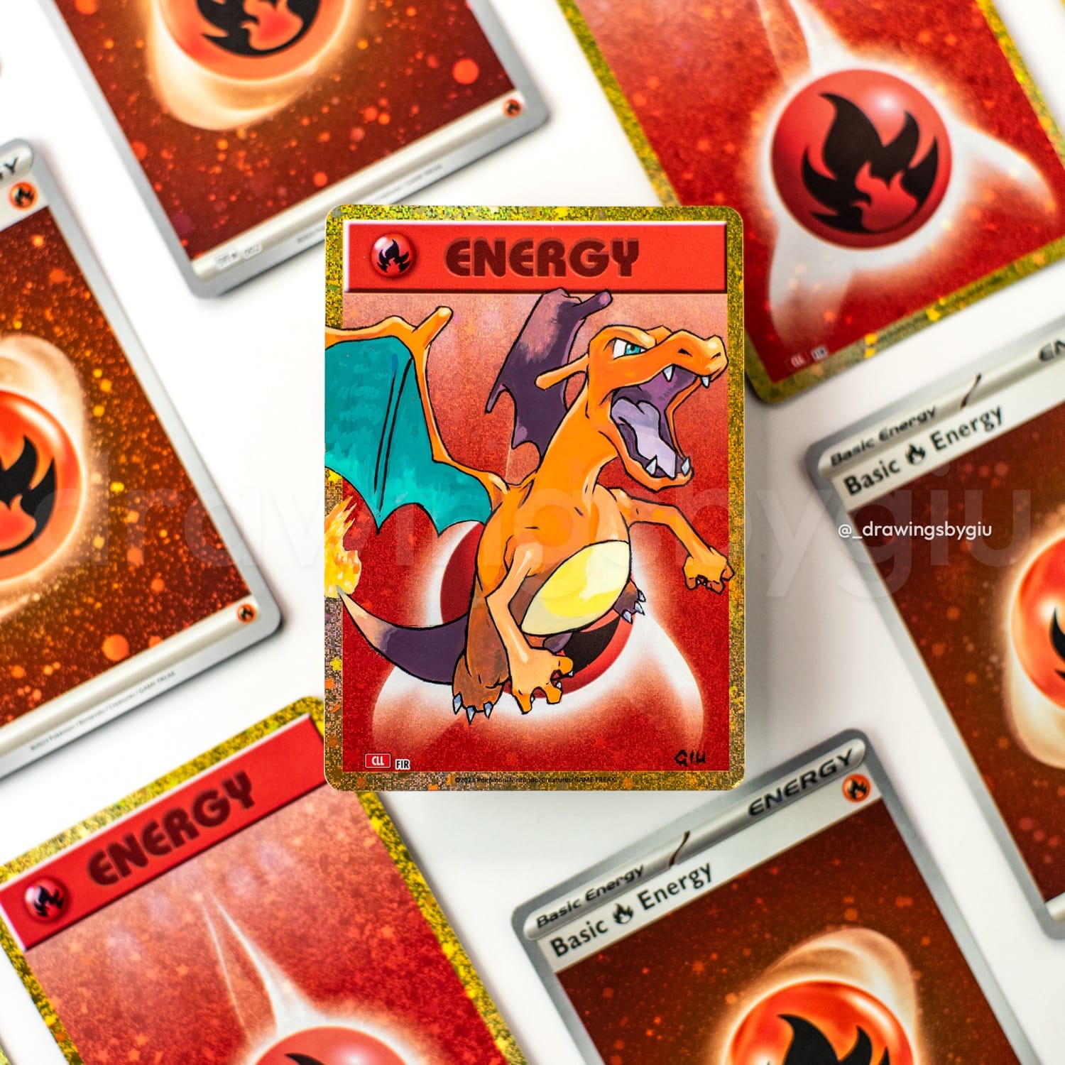 Hand-painted Charizard – FireRed on Pokémon card by Giu Magnani.