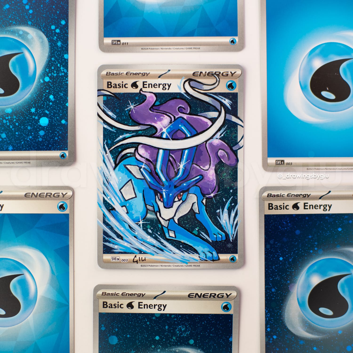 Hand-painted Suicune I on Pokémon card by Giu Magnani.