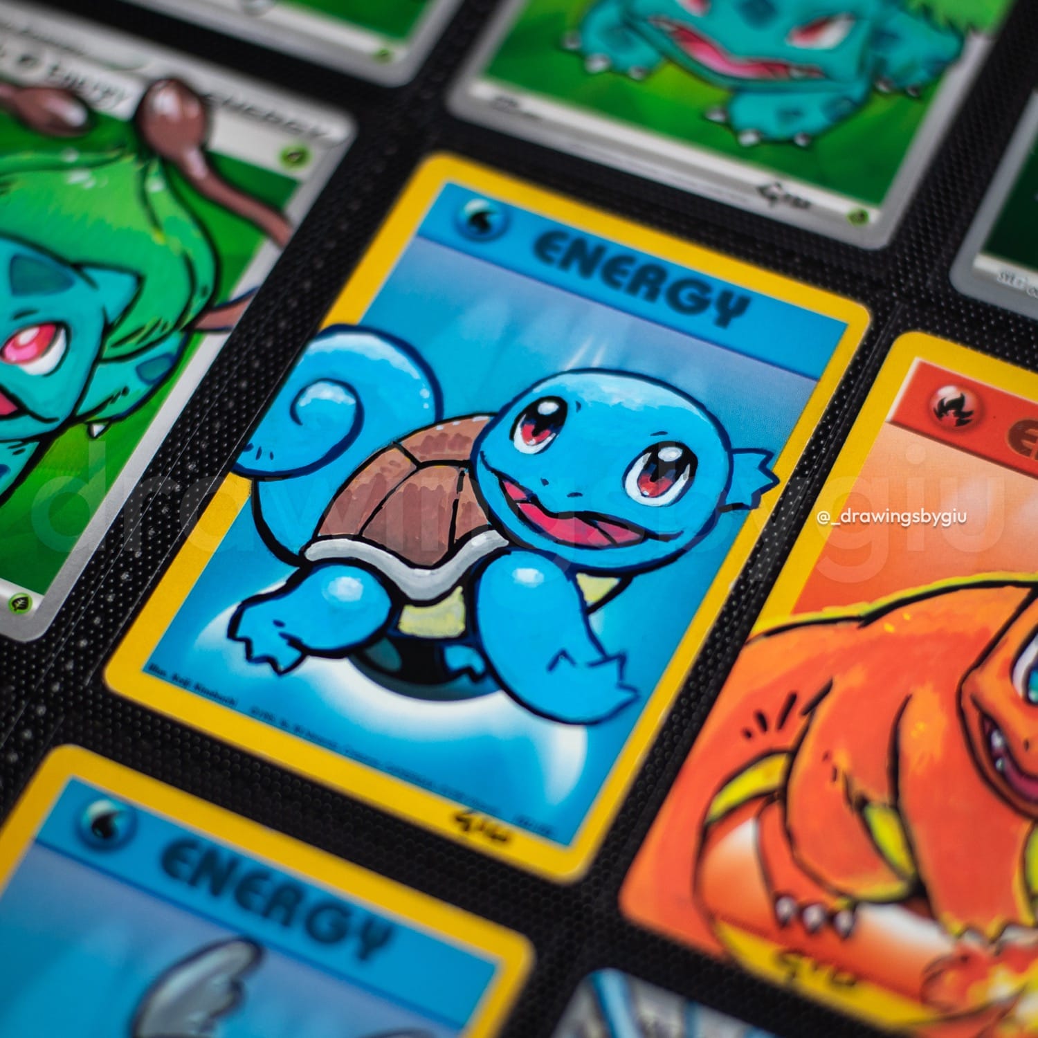 Hand-painted Squirtle on Pokémon card by Giu Magnani.