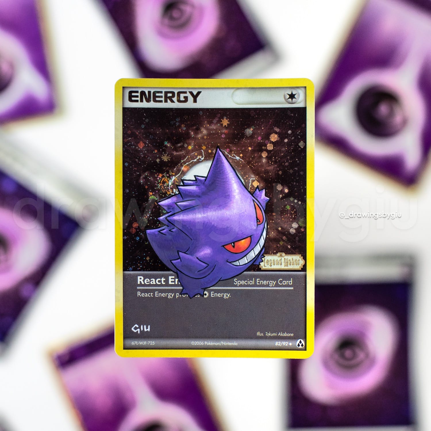Hand-painted Gengar – Legend Maker on Pokémon card by Giu Magnani.