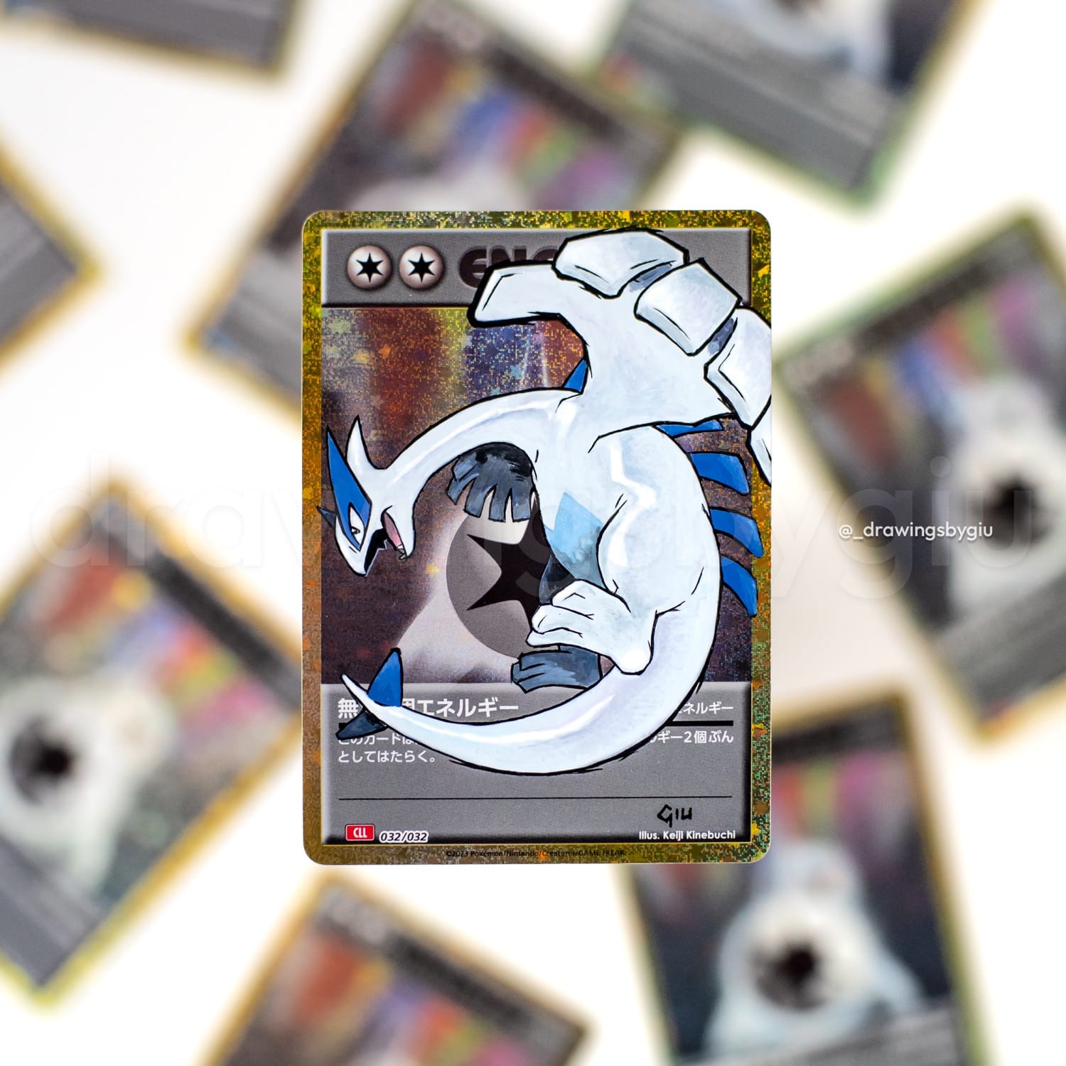 Hand-painted Lugia – SoulSilver on Pokémon card by Giu Magnani.