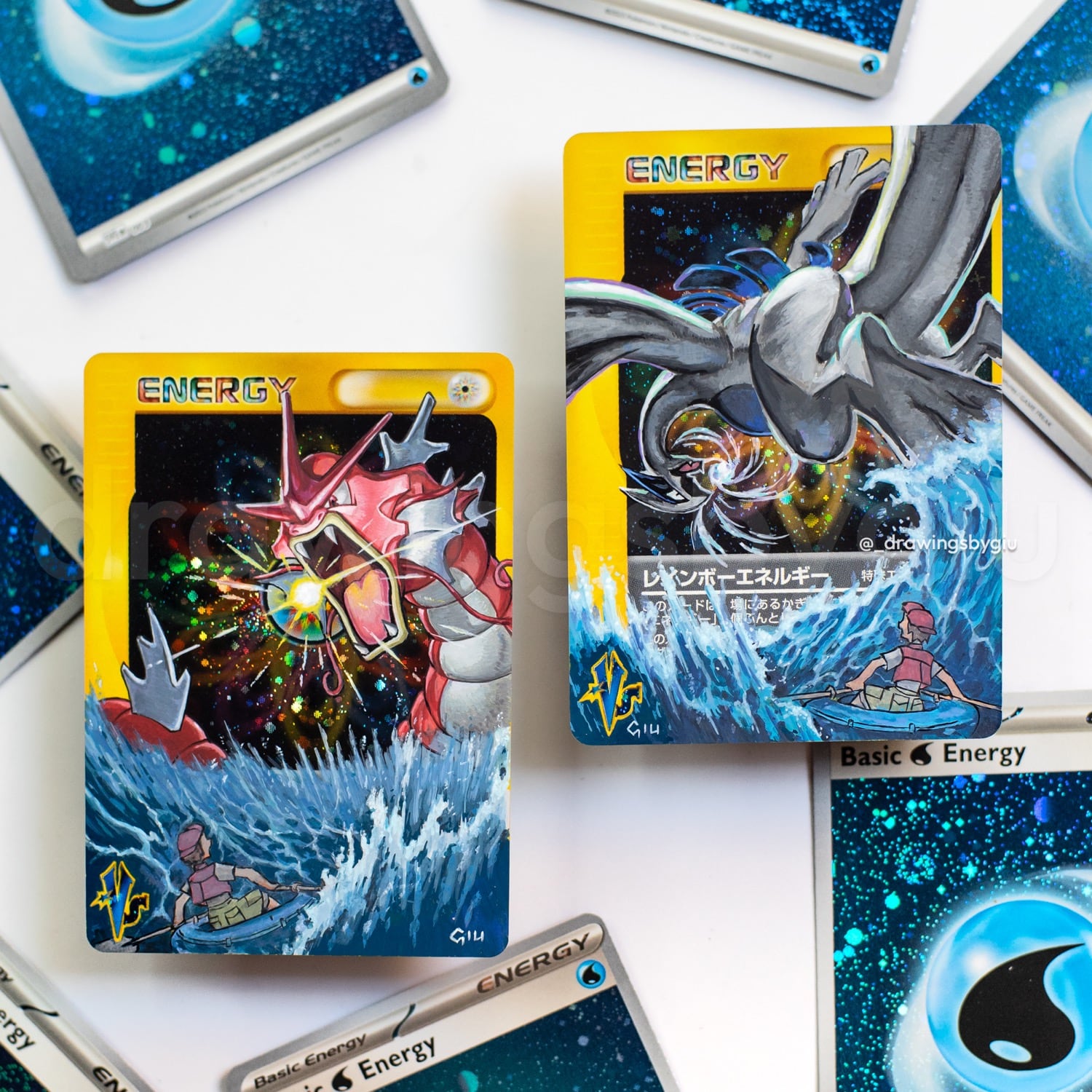 Hand-painted Shiny Gyarados – Pocket on Pokémon card by Giu Magnani.