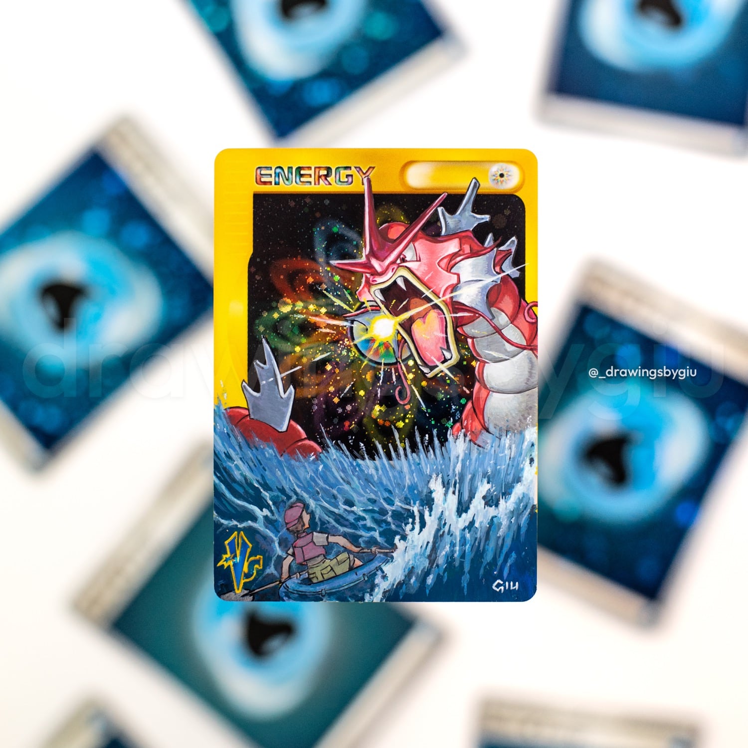 Hand-painted Shiny Gyarados – Pocket on Pokémon card by Giu Magnani.