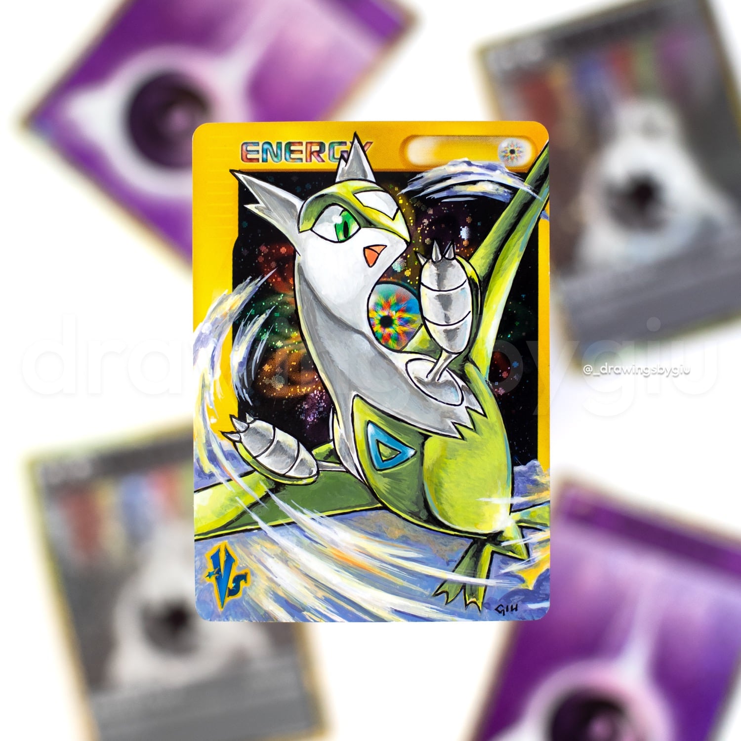Hand-painted Gold Star Latias on Pokémon card by Giu Magnani.