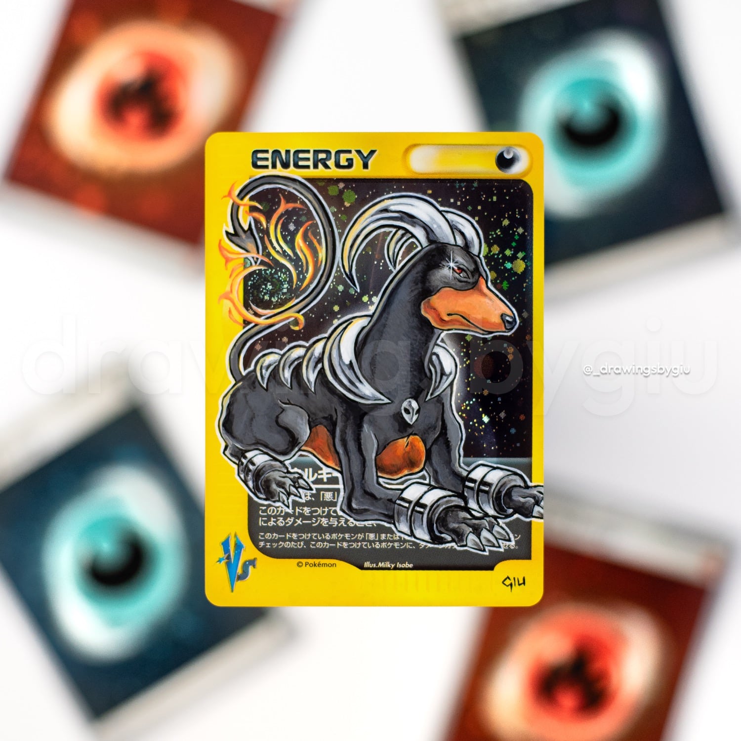 Hand-painted Prime Houndoom on Pokémon card by Giu Magnani.