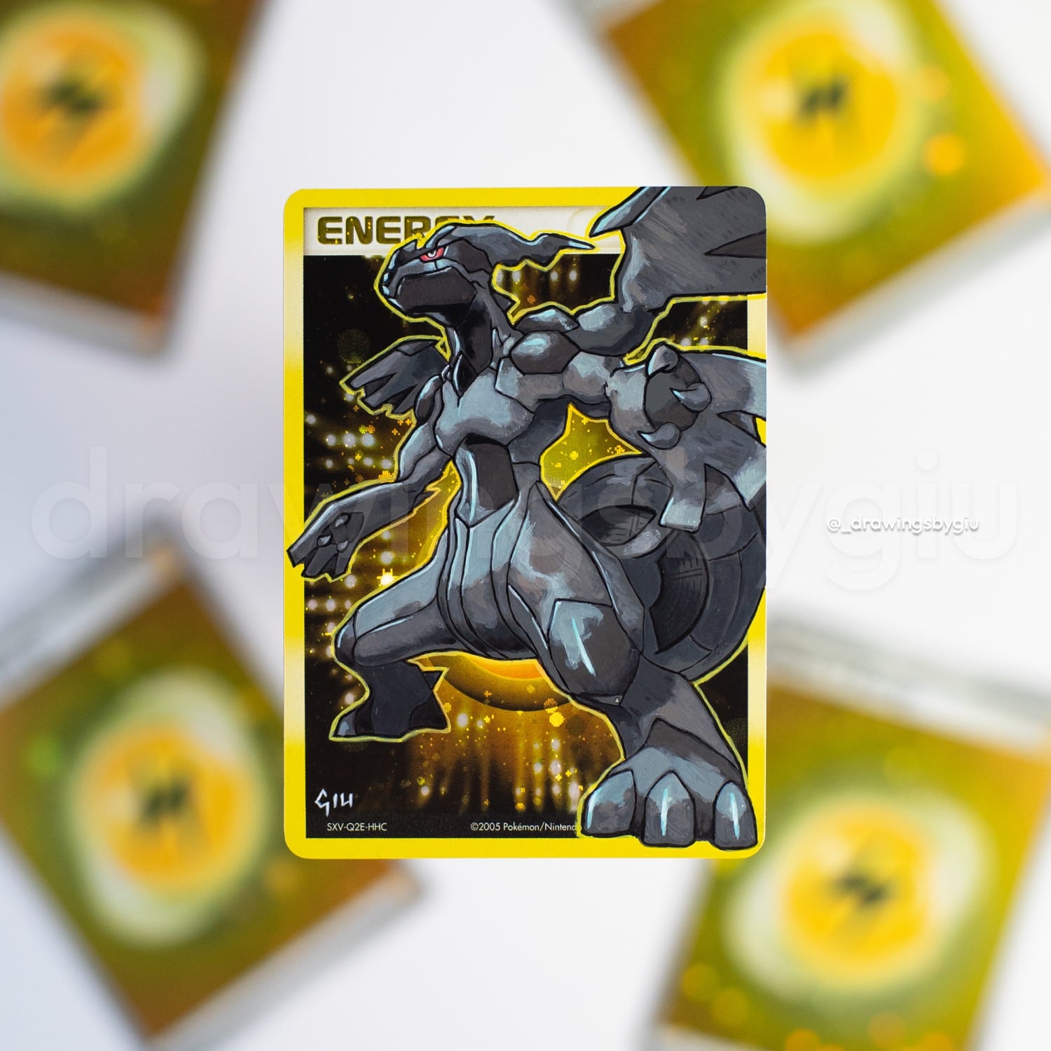 Hand-painted Zekrom Game Artwork on Pokémon card by Giu Magnani.