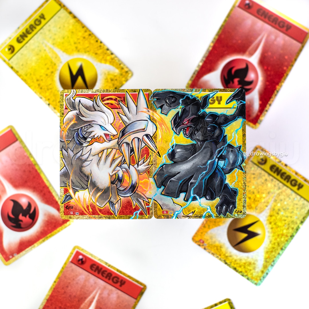 Hand-painted Zekrom on Pokémon card by Giu Magnani.