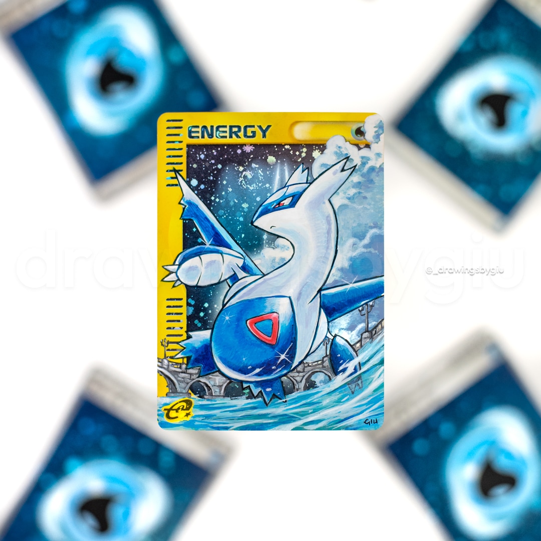 Hand-painted Alto Mare’s Latios on Pokémon card by Giu Magnani.