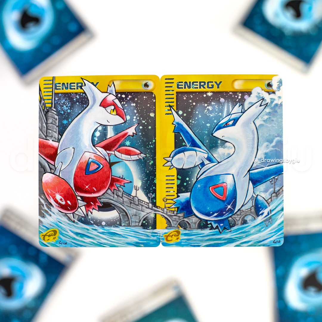 Hand-painted Alto Mare’s Latios on Pokémon card by Giu Magnani.