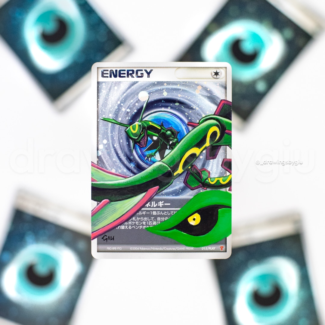Hand-painted Rayquaza ex Black Star Promo – Eye on Pokémon card by Giu Magnani.