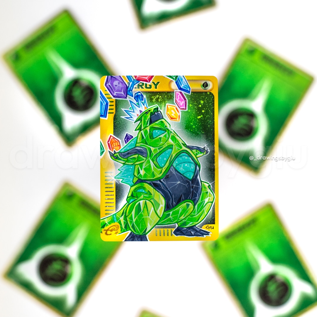 Hand-painted Stellar type Iron Thorns on Pokémon card by Giu Magnani.