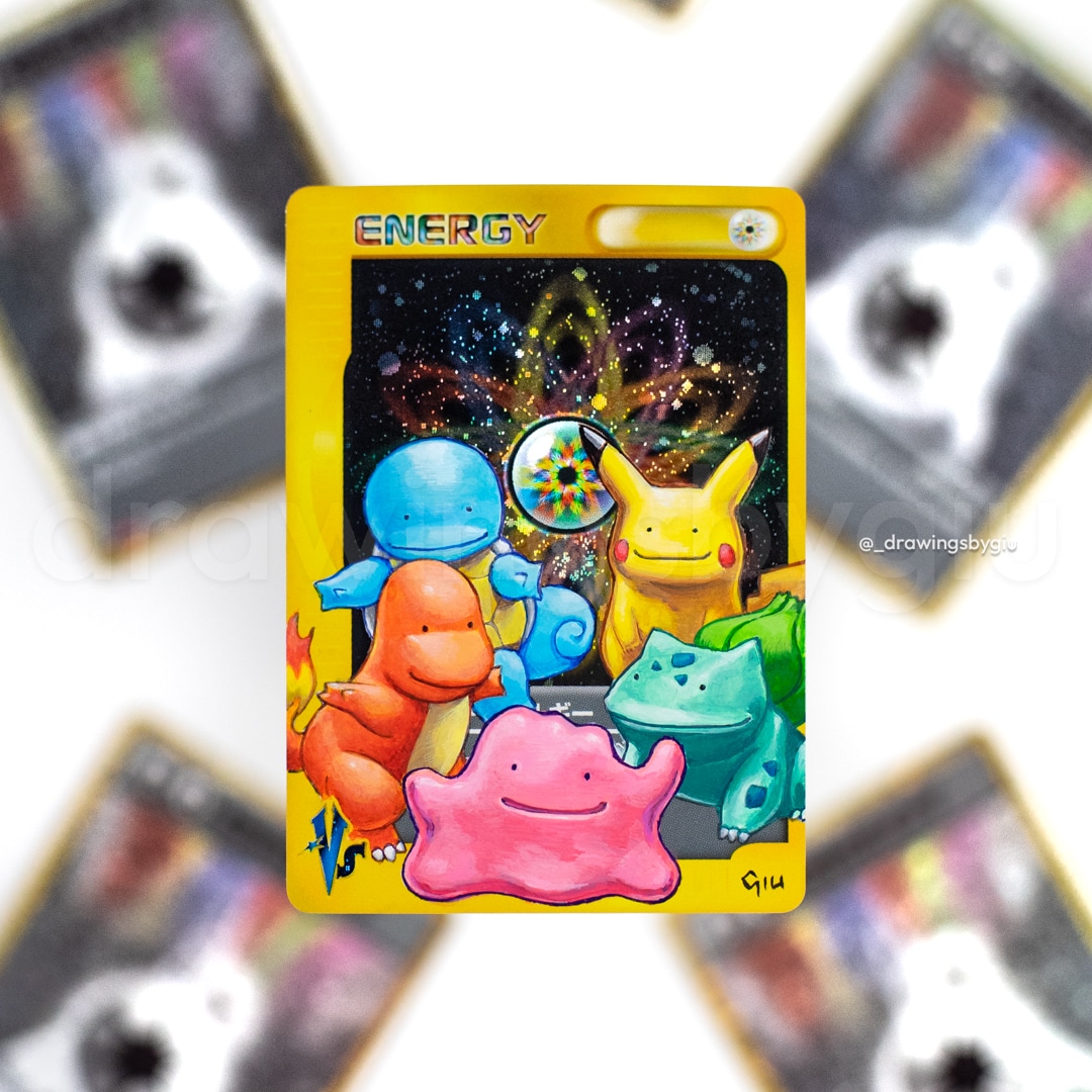 Hand-painted Ditto’s Crew on Pokémon card by Giu Magnani.
