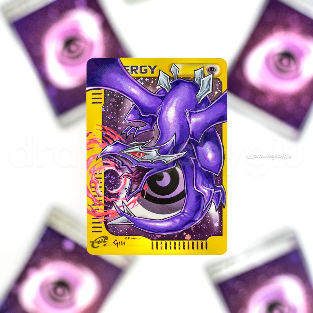 Hand-painted Shadow Lugia on Pokémon card by Giu Magnani.