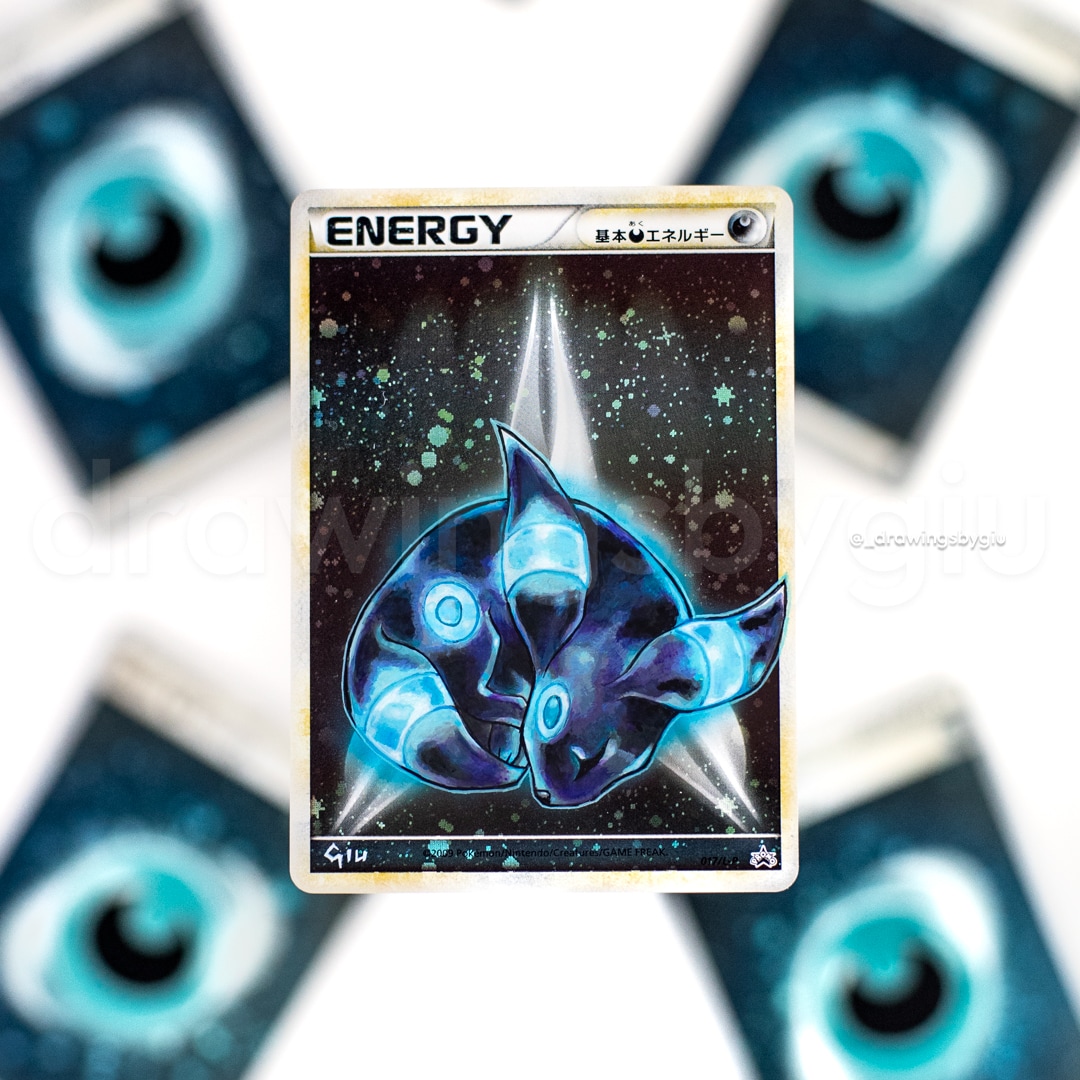 Hand-painted Karen’s Shiny Umbreon on Pokémon card by Giu Magnani.
